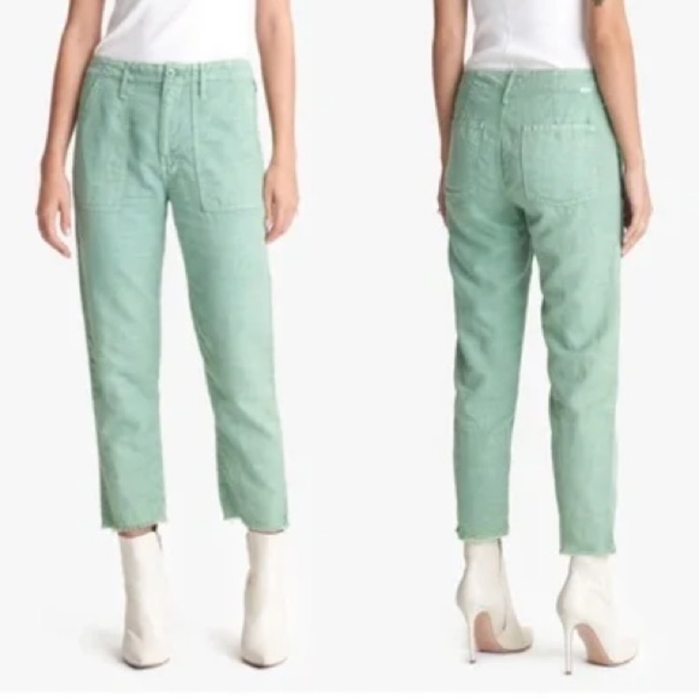 MOTHER The Shaker Crop Chop Linen Blend Pants Hedge Green Women’s Size 29